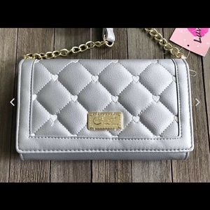 NEWπBetseyJohnson Lush Plush Silver Crossbody Bag